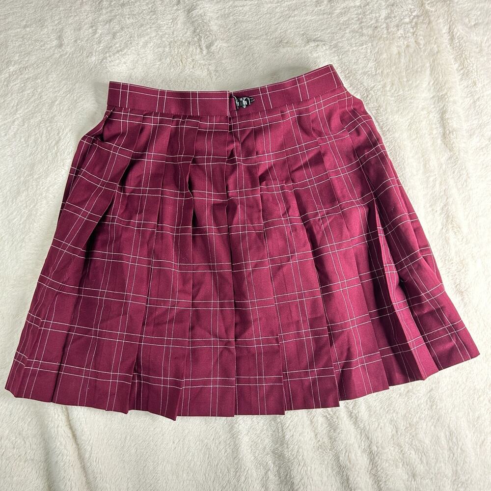 Women's Short Day Skirt Japanese Style Maroon Pleated Adjustable Waist 25-27